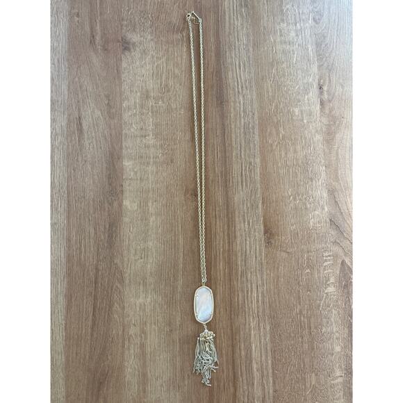 Kendra Scott Rayne Gold Long Tassel Pendant Necklace in White Pearl - Picture 2 of 5